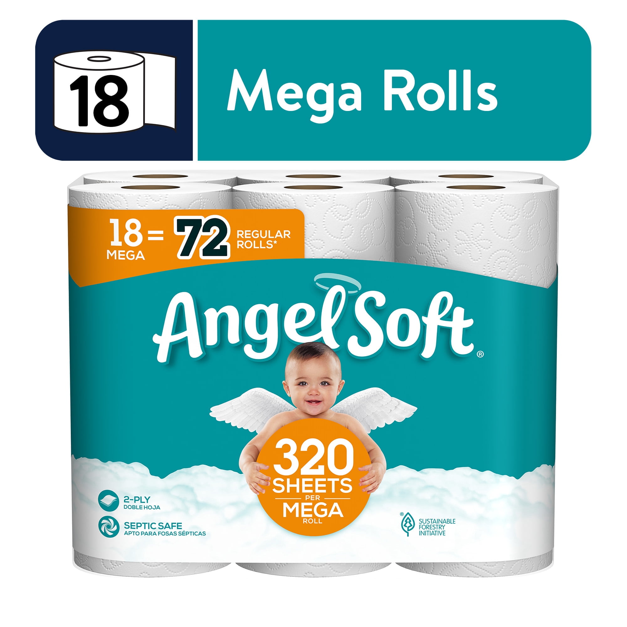 Angel Soft Strong Large Dissolve Tissue, 18 Mega Toilet Paper Rolls
