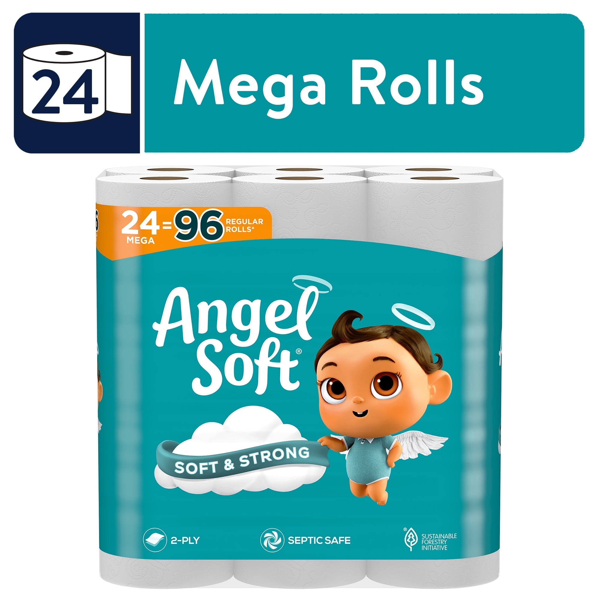 Angel Soft Toilet Paper, 24 Mega Rolls, 2-Ply Toilet Tissue (2 Pack)