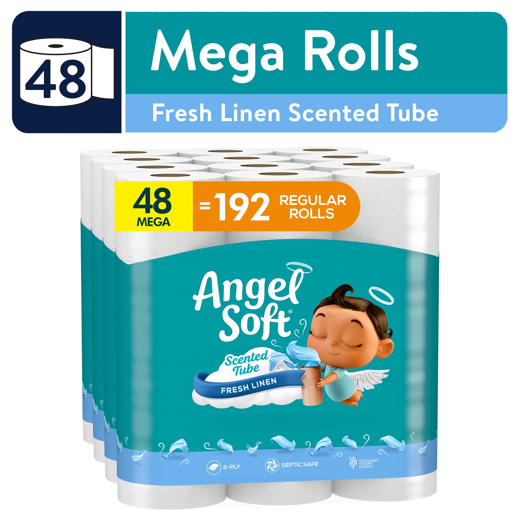 Angel Soft 2 Ply Toilet Paper Fresh Linen Scented Tube 48 Mega Rolls Walmart