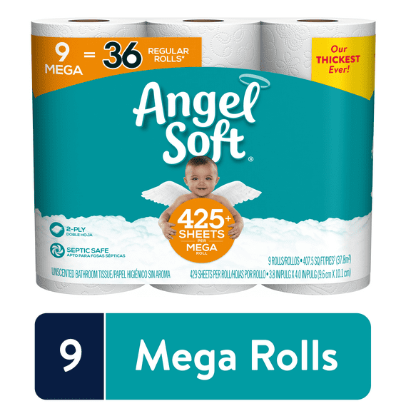 Angel Soft Toilet Paper, 9 Mega Rolls