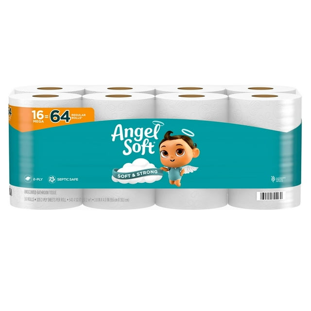 Angel Soft Toilet Paper, STF9 16 Mega Rolls = 64 Regular Rolls, Soft
