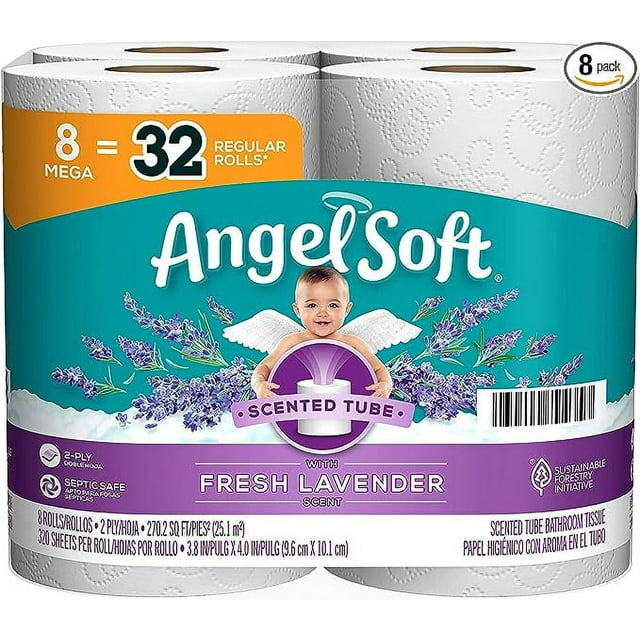Angel Soft® Toilet Paper with Fresh Lavender Scent, 8 Mega Rolls = 32