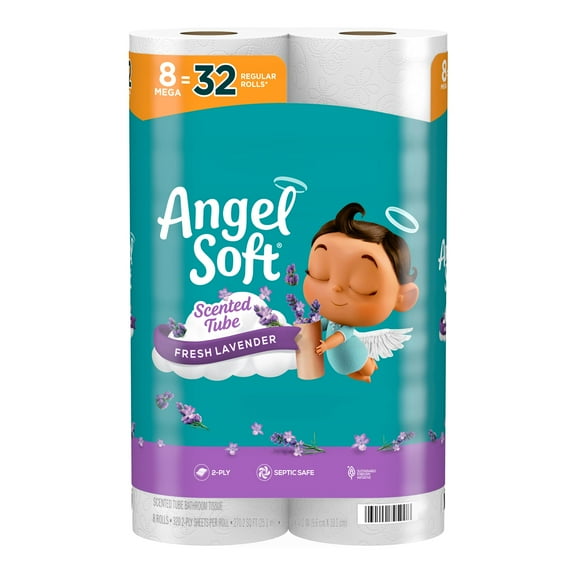 Angel Soft Toilet Paper with Fresh Lavender Scented Tube, 8 Mega Rolls = 32 Regular Rolls, Soft and Strong Toilet Tissue