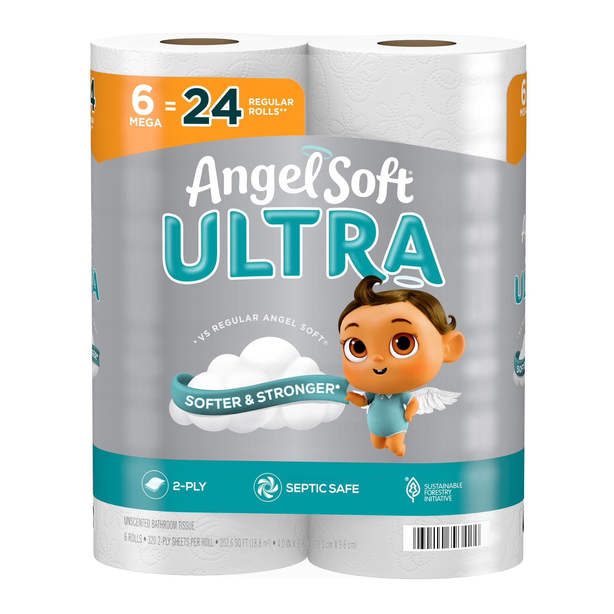 Angel Soft Ultra Toilet MMF7 Paper, 6 Mega Rolls = 24 Regular Rolls, 2