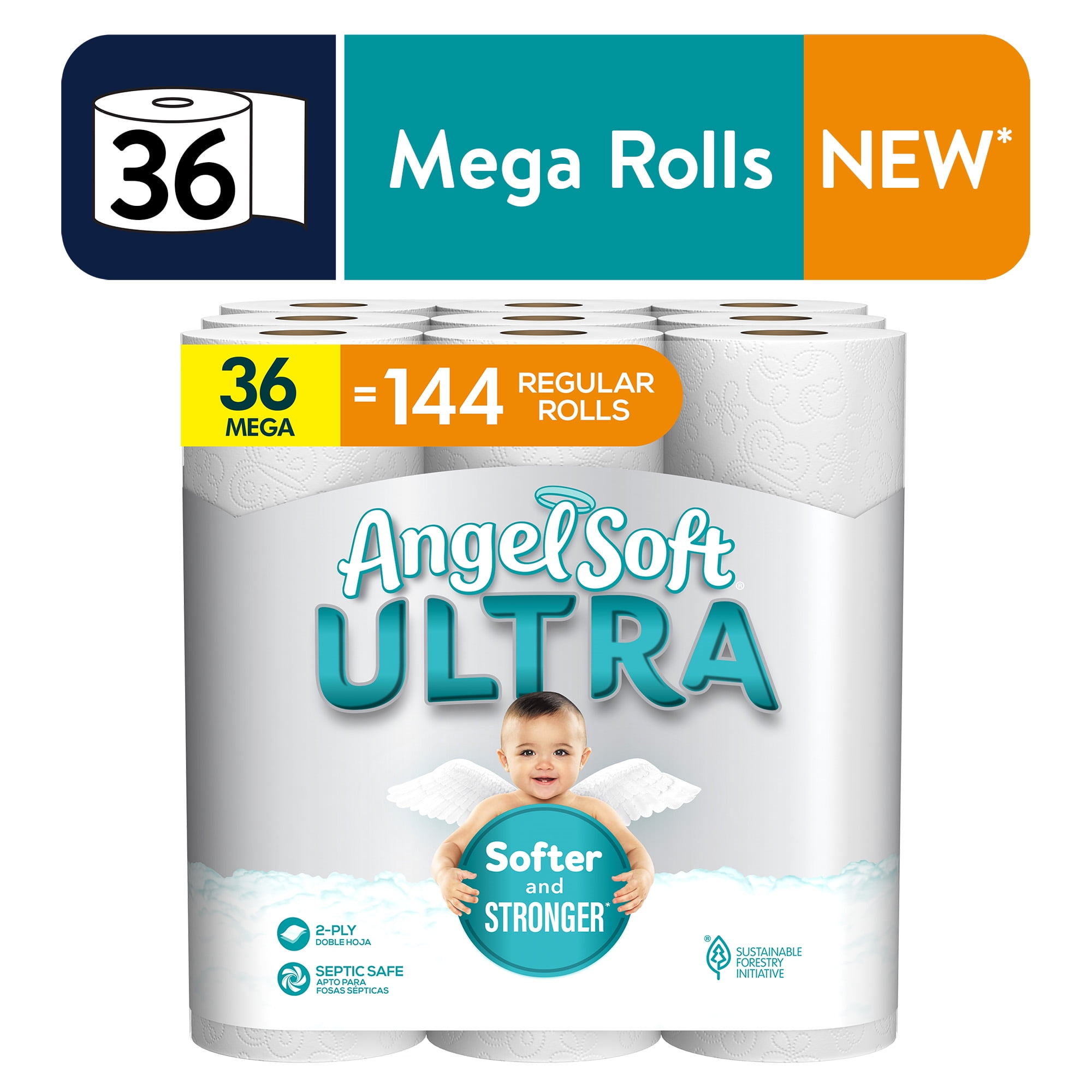 Angel Soft Ultra Toilet Paper, 36 Mega Rolls (6 Packs of 6 Rolls