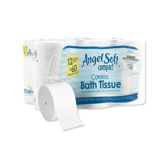 Angel Soft ps Compact Coreless Bath Tissue Septic Safe, 2-Ply, White, 750 Sheets/Roll, 12 Rolls/Carton