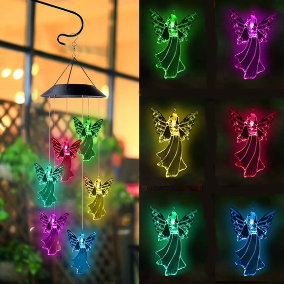 Angel Solar Wind Chime, Color Changing Solar Mobile Wind Chime Light for Home Party Yard Garden Outdoor Decor, Birthday for Mom