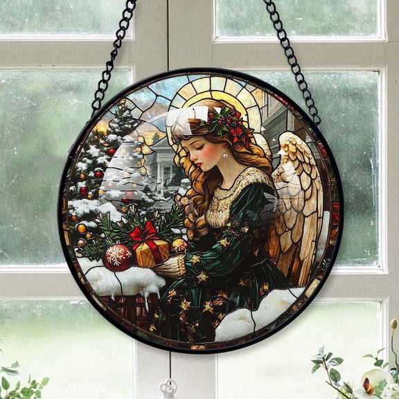 Angel Stained Glass Suncatcher, Angel Christmas Ornament, Angel Stained Glass Decor, Hanging Ornament, Christmas Funny Birthday Gifts for Men 2zqAMb