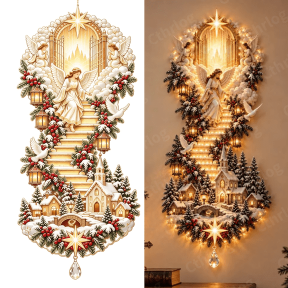 Angel Stairway To Heaven Hanging Ornament, Holy Angel Hanging Plaque, for Mobile Home Vestibule Sun Porch & Seasonal Family Holiday Display