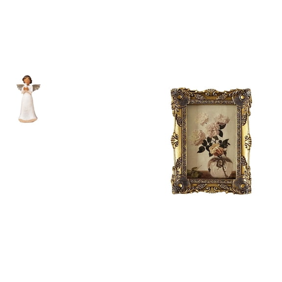 Angel Statue Figurine Antique Photo Frame Sculpture Decorative Resin Construction for Home Office Desk Shelf Display