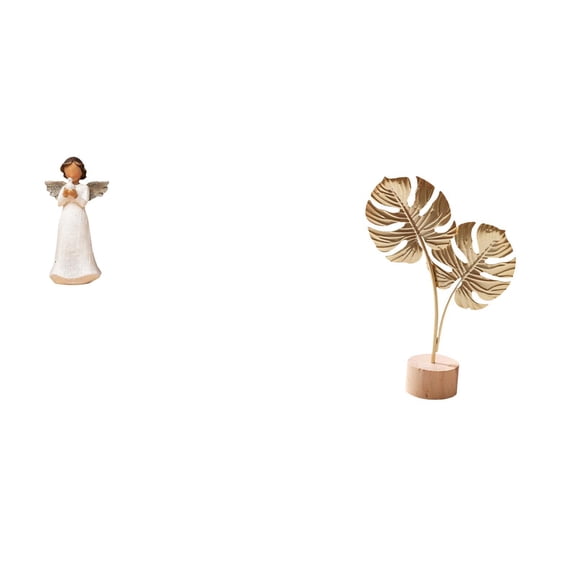 Angel Statue Figurine Leaf Sculpture Metal Ornament Resin Construction for Indoor Shelf Living Room Home Decor