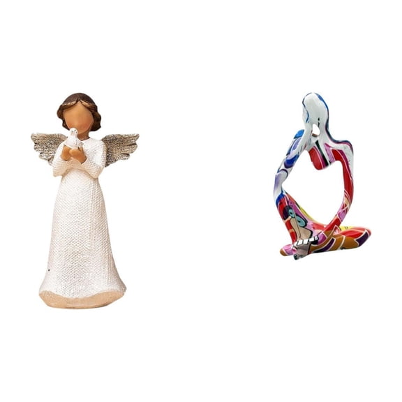 Angel Statue Figurine Ornament Sitting Thinker Unique Abstract Resin Material for Bedroom Shelf Office Display