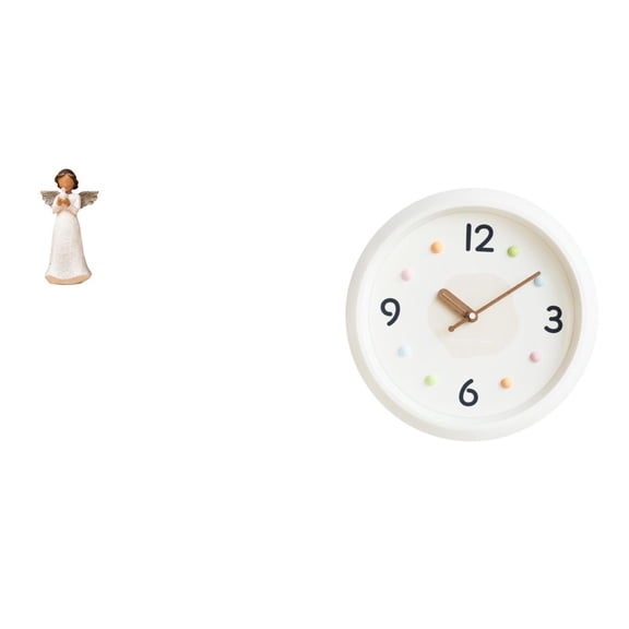 Angel Statue Figurine Wall Clock Sculpture Resin Material Large Numerals for Living Room Office Shelf Decor
