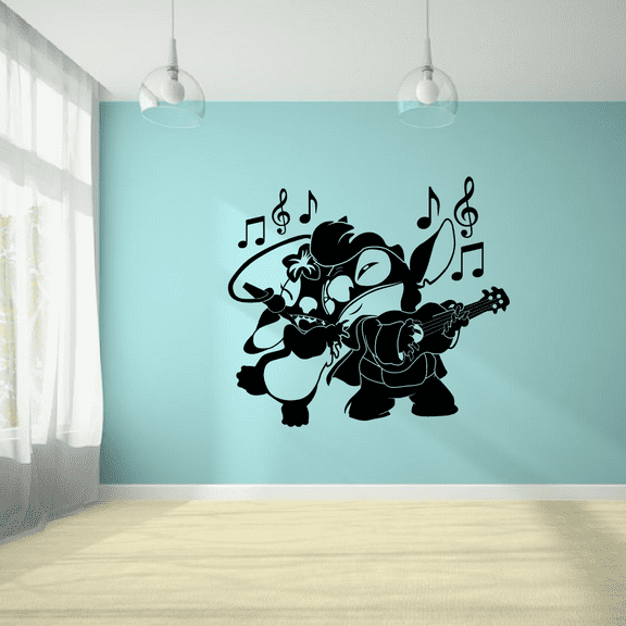 Angel And Stitch Music Notes Lilo And Stitch Disney Movie Character Angel Stitch Experiment 624 Bedroom Wall Decal Quotes Sticker Kids Adults Girls Boys Room Bedroom Wall Decoration Size (8x10 inch)