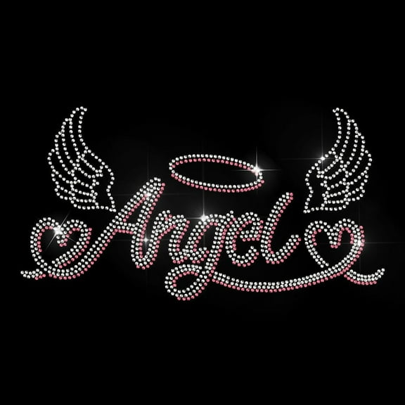 Angel Text Rhinestone Iron on Hotfix Transfer Wings Halo Bling Patch Clothing Repair Applique Love Pattern Iron on Rhinestone Heat Transfer Decal