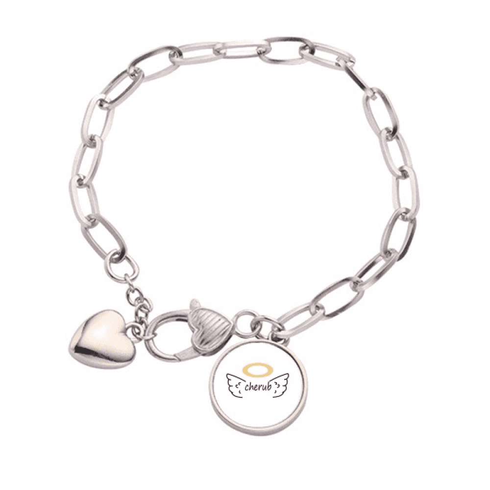 Angel Text Stickers Art Deco  Fashion Heart Chain Bracelet Jewelry Charm Fashion