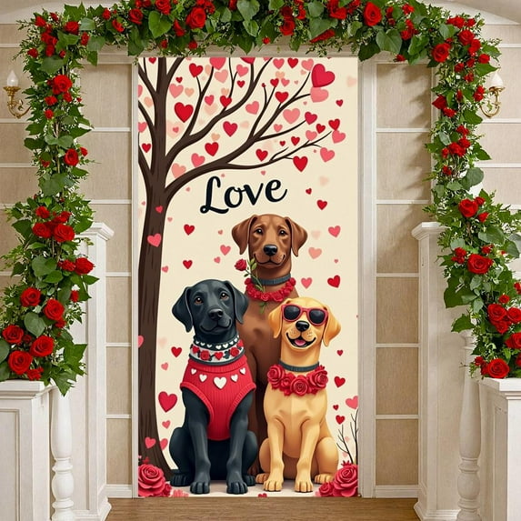 Angel Theme Welcome Banner Heart Pattern Love Display Rose Decor Romantic Angel Backdrop for Valentine's Day Welcome Party Wedding