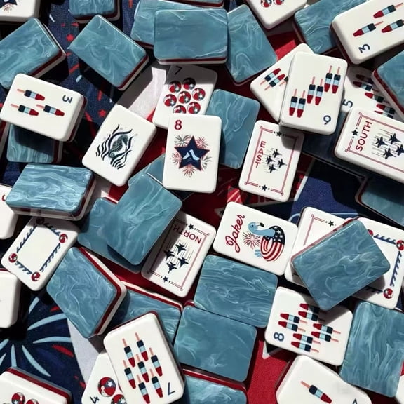 Angel Tree American Mahjong Set, Blue Water Ripple Design, 160 Acrylic Tiles