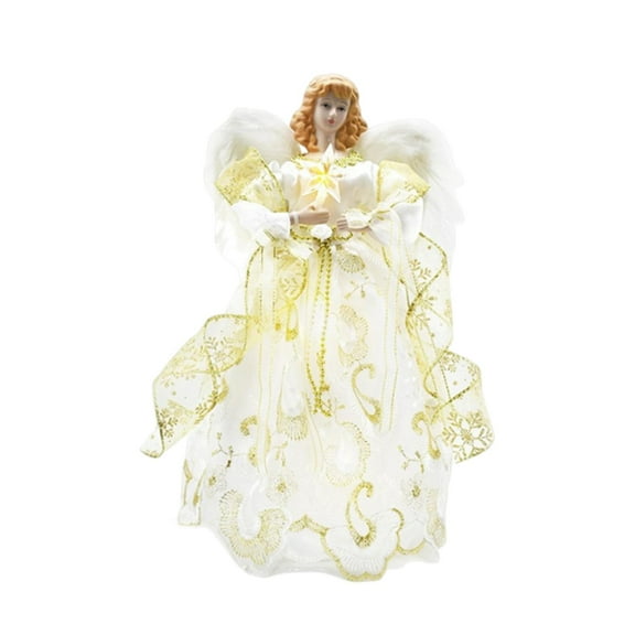 Angel Tree Topper Classic Figurine Ornament Cloth Embroidery Battery Light for Christmas Tree Party