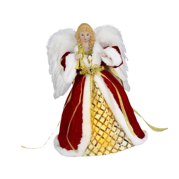 Angel Tree Topper Figurine Christmas Tree Ornament Cloth Material LED Light Holiday Home Decor for Family