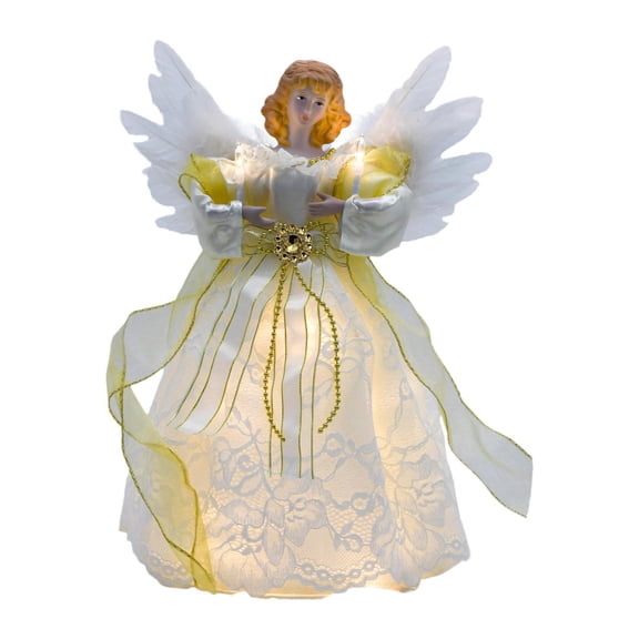 Angel Tree Topper Xmas Treetop Figurine Light Up Cloth Crafted for Holiday Scene Decoration and Seasonal Home Gathering