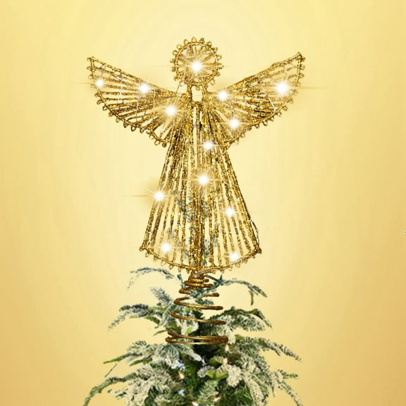 Angel Tree Topper with LED Lights, Christmas Treetop Angel Decoration Figurine Holiday Home Ornament