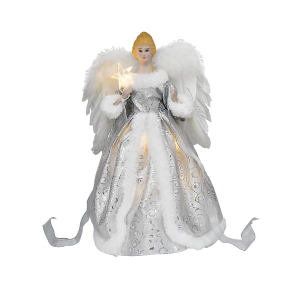 Angel Treetop Figurine Star LED Christmas Tree Topper Cloth Construction for Indoor Party Decorations
