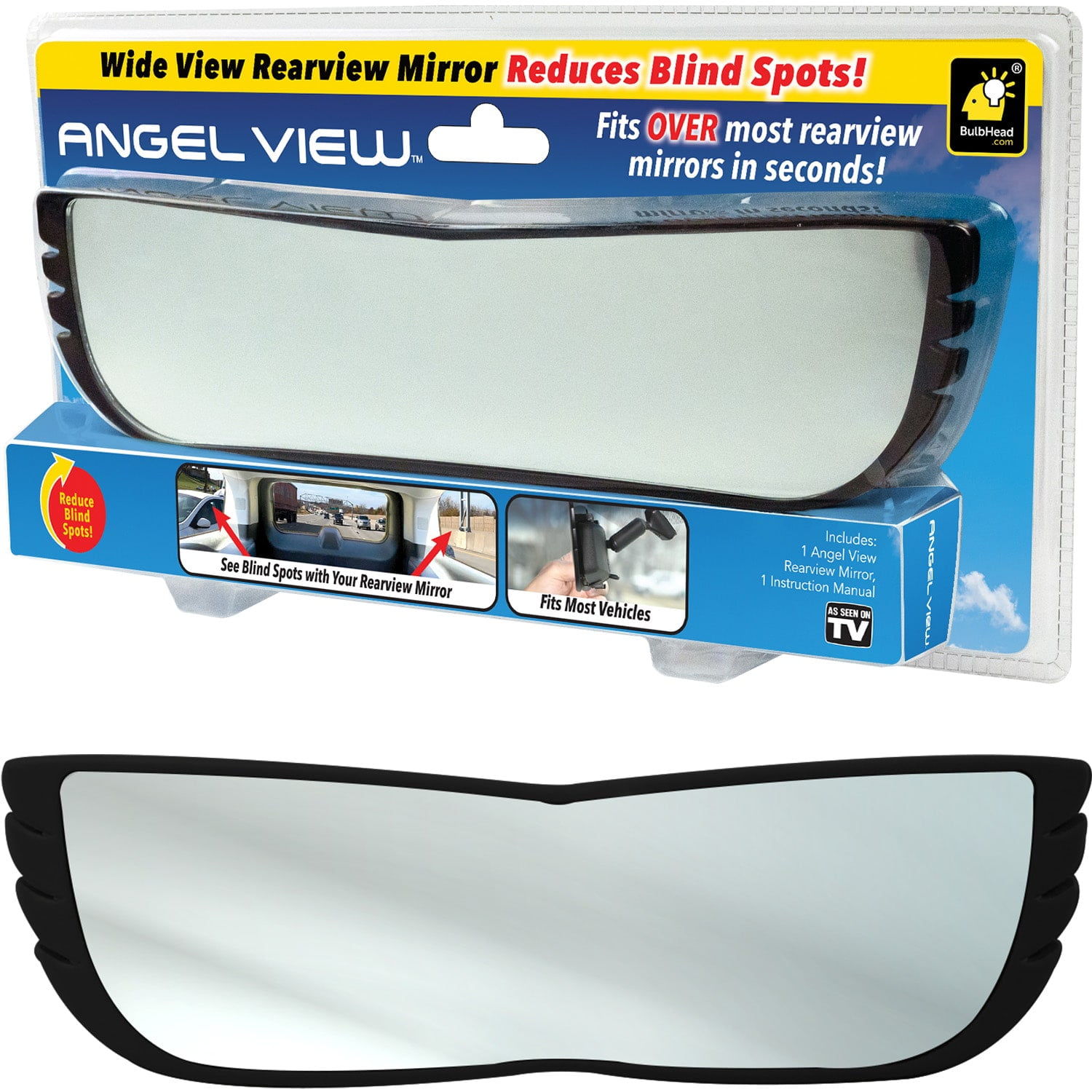 Angel View Wide-Angle Rearview Mirror, As Seen On TV Black Convex