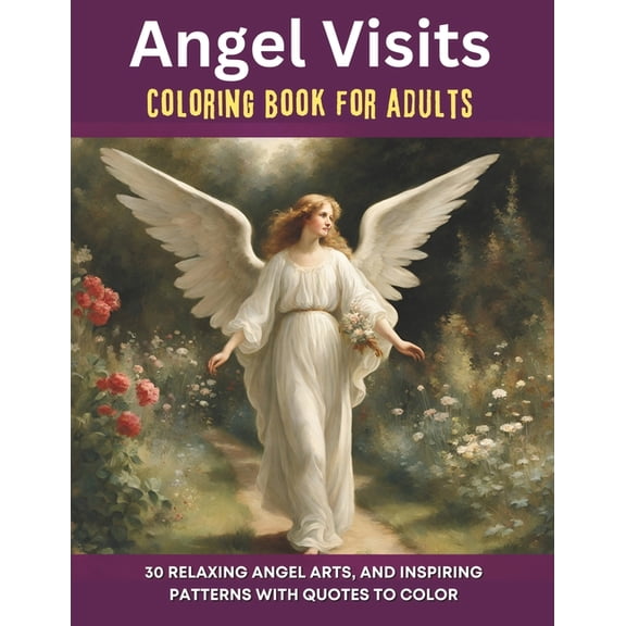 Angel Visits Coloring Book For Adults: 30 Relaxing Angel Arts and Inspiring Patterns With Quotes to Color, (Paperback)