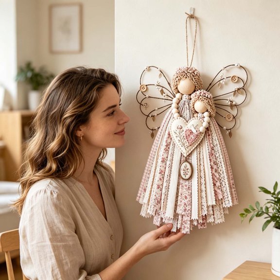 Angel Wall Hanging DIY Macrame Kit with Layered Gown & Button Design Farmhouse Wall Decor for Living Room & Front Door