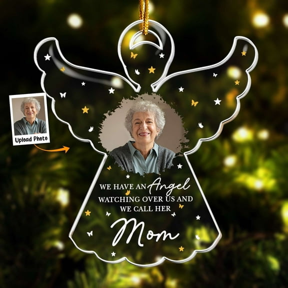 Angel Watching Over Us Acrylic Photo Ornament – Personalized Memorial Holiday Keepsake