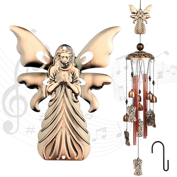Angel Wind Chimes Outdoor, DISEN 36'' Memorial Retro Brass Wind Bells with S Hook Waterproof for Garden Patio, Gifts