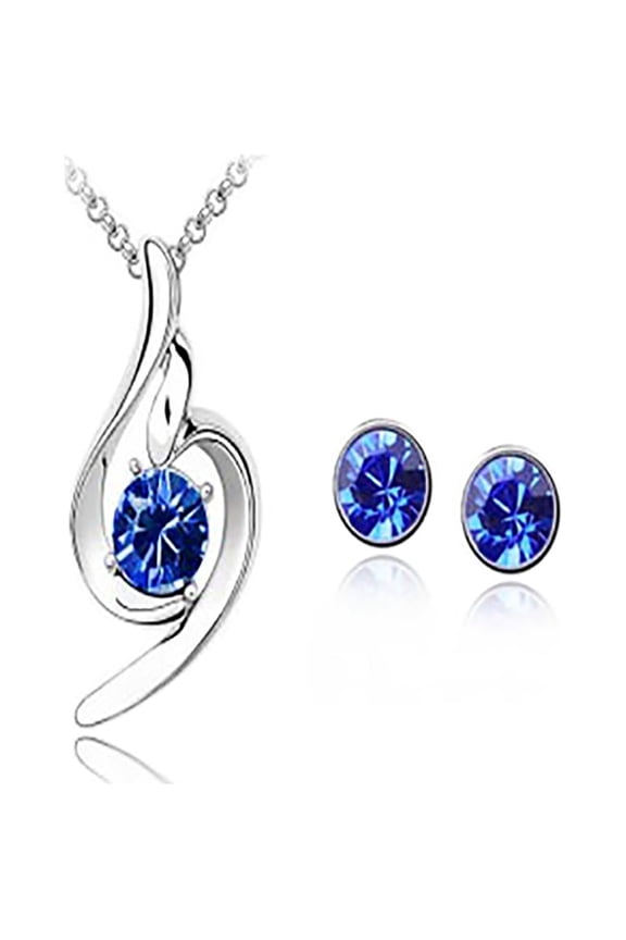 Angel Wing Austrian Crystal Jewelry Set, Necklace and Stud Earrings