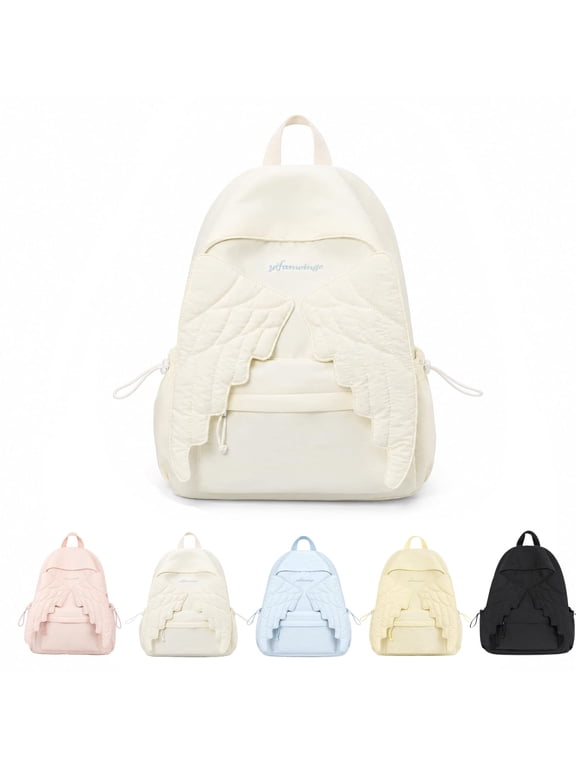 Angel Wing Backpack , Cute Kawaii Travel Daypack with Fairy Wing Design, Large Capacity Nylon Bag with Zipper, Aesthetic Novelty Backpack for School