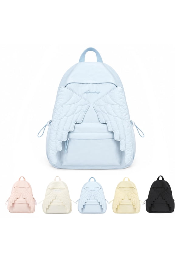 Angel Wing Backpack , Cute Kawaii Travel Daypack with Fairy Wing Design, Large Capacity Nylon Bag with Zipper, Aesthetic Novelty Backpack for School, Travel, Daily Use