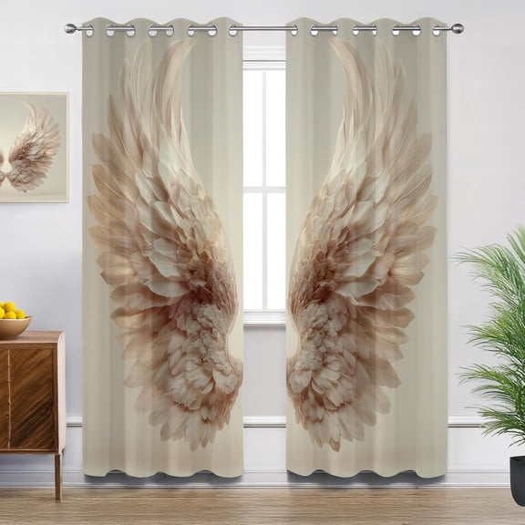 Angel Wing Blackout Curtains, Fantasy White Angel Wings Window Curtains for Bedroom Living Room Kitchen, Thermal Insulated Grommet Drapes 53"W x 84"L (2 Pack)