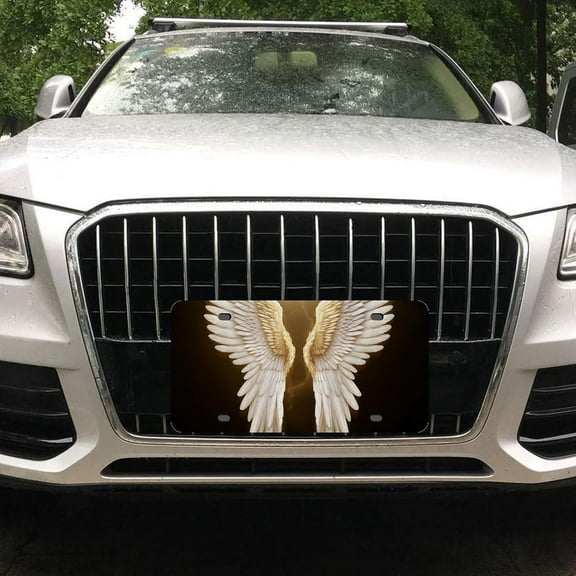 Angel Wing Car Front License Plate 6 X 12 Inch Personalized Aluminum Front Vehicle Tag Metal License Plate Car Decoration for Truck RV Trailer