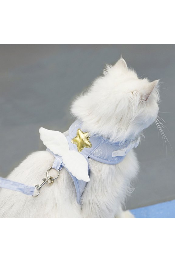 Angel Wing Cat Harness and Leash Set, Cute VestStyle AntiEscape Pet Walking Harness, Adjustable Soft Puppy Kitten Outdoor Traction Rope for Small Pets L 4-6 pounds