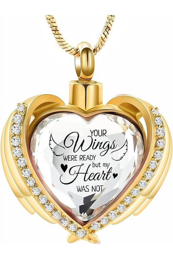 Angel Wing Cremation Jewelry Crystal Heart Urn Ashes Necklace for Women Memorial Keepsake Urn Locket Pendant Necklace of Loved One