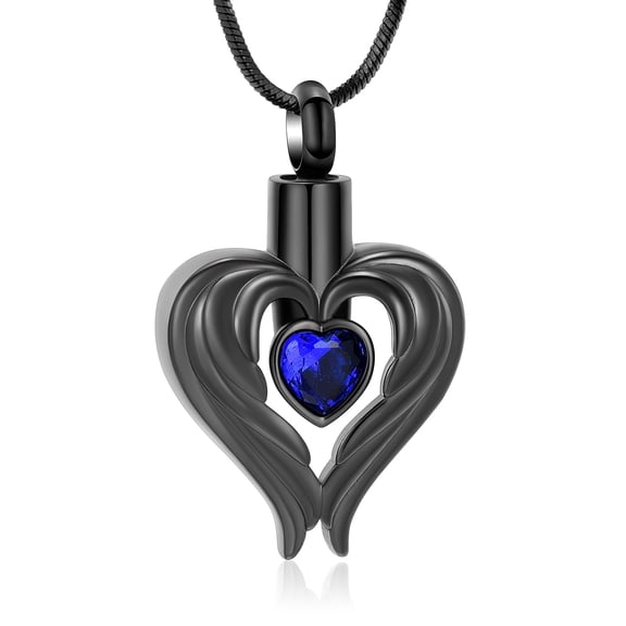 Angel Wing Cremation Jewelry Urn Necklace for Ashes Heart with Imitation Gemstone Cremation Heart Ashes Keepsake Pendant Memorial Locket Ash Holder