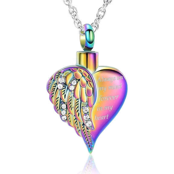 Angel Wing Cremation Necklace for Ashes Heart Stainless Steel Urn Pendant Ashes Holder Memorial Jewelry for Ashes for Women Men