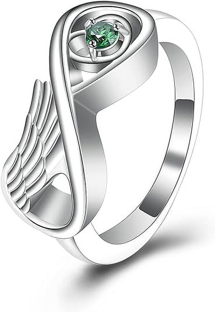 Angel Wing Cremation Ring For Women - Birthstone Infinity Wing Urn 