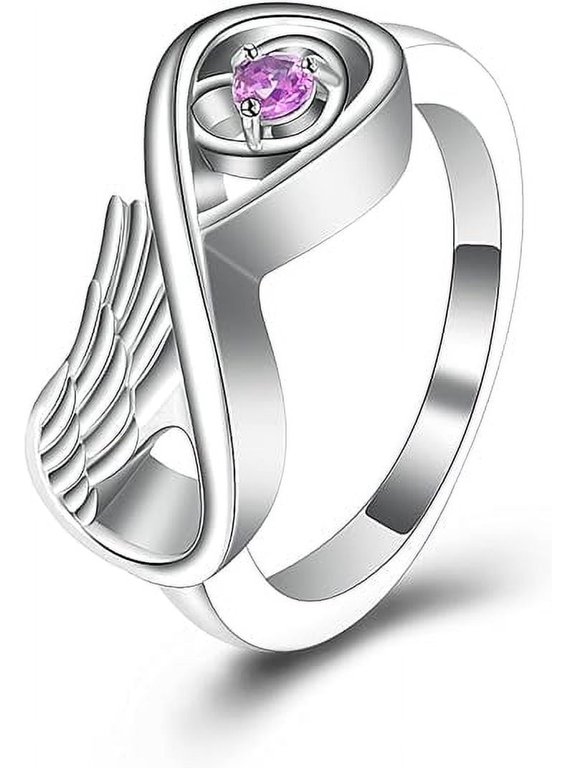 Angel Wing Cremation Ring for Women - Birthstone Infinity Wing Urn Rings Memorial Jewelry Human Pet Ash Holder Memorial Urn Ring