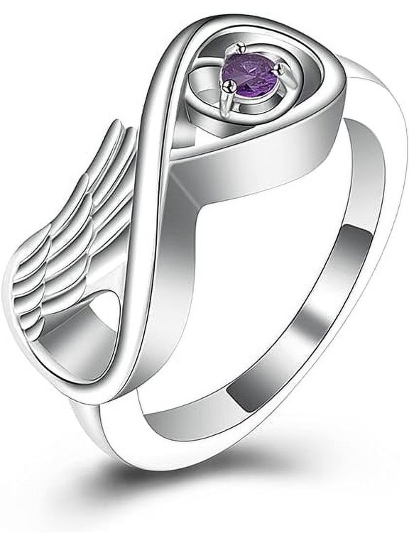 Angel Wing Cremation Ring for Women - Birthstone Infinity Wing Urn Rings Memorial Jewelry Human Pet Ash Holder Memorial Urn Ring