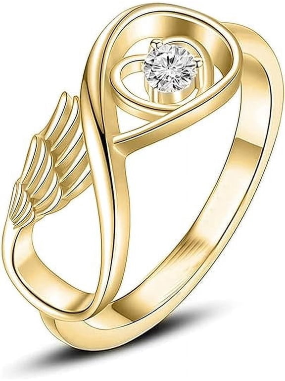 Angel Wing Cremation Ring for Women - Birthstone Infinity Wing Urn Rings Memorial Jewelry Human Pet Ash Holder Memorial Urn Ring
