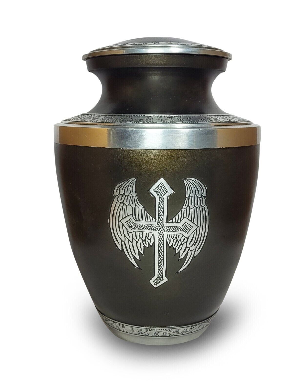 Angel Wing Cremation Urn Dark Green Engraved Funeral Jar Human Pet Ashes Large size urn with velvet bag