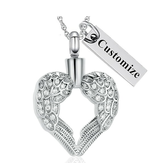 Angel Wing Cremation Urn Necklace for Ashes Heart Memorial Keepsake Pendant Ashes Holder Urn Jewelry for Women Men