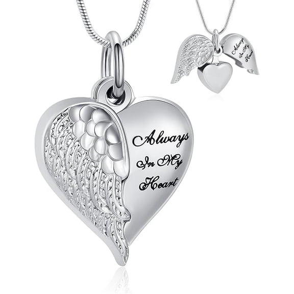 Angel Wing Cremation Urn Necklace for Ashes Openable Heart Loved Ones Keepsake Necklace Memorial Urn Pendant for Women Men