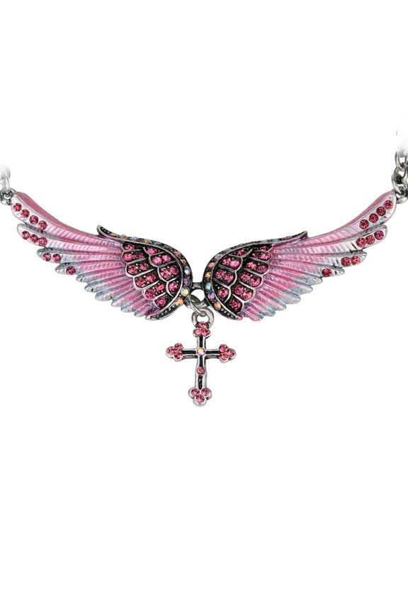 Angel Wing Cross Adjustable Choker Necklace for Women 18" + 2" Biker Jewelry