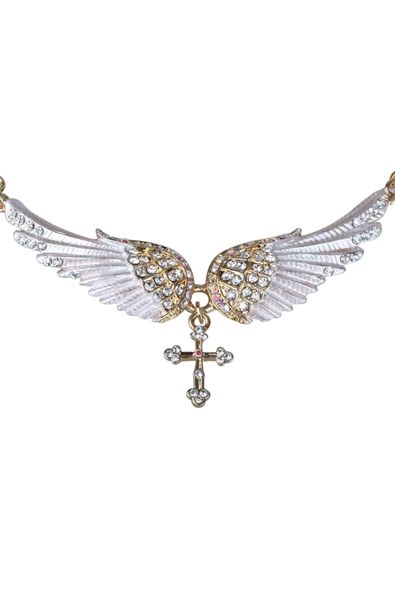 Angel Wing Cross Adjustable Choker Necklace for Women 18" + 2" Biker Jewelry